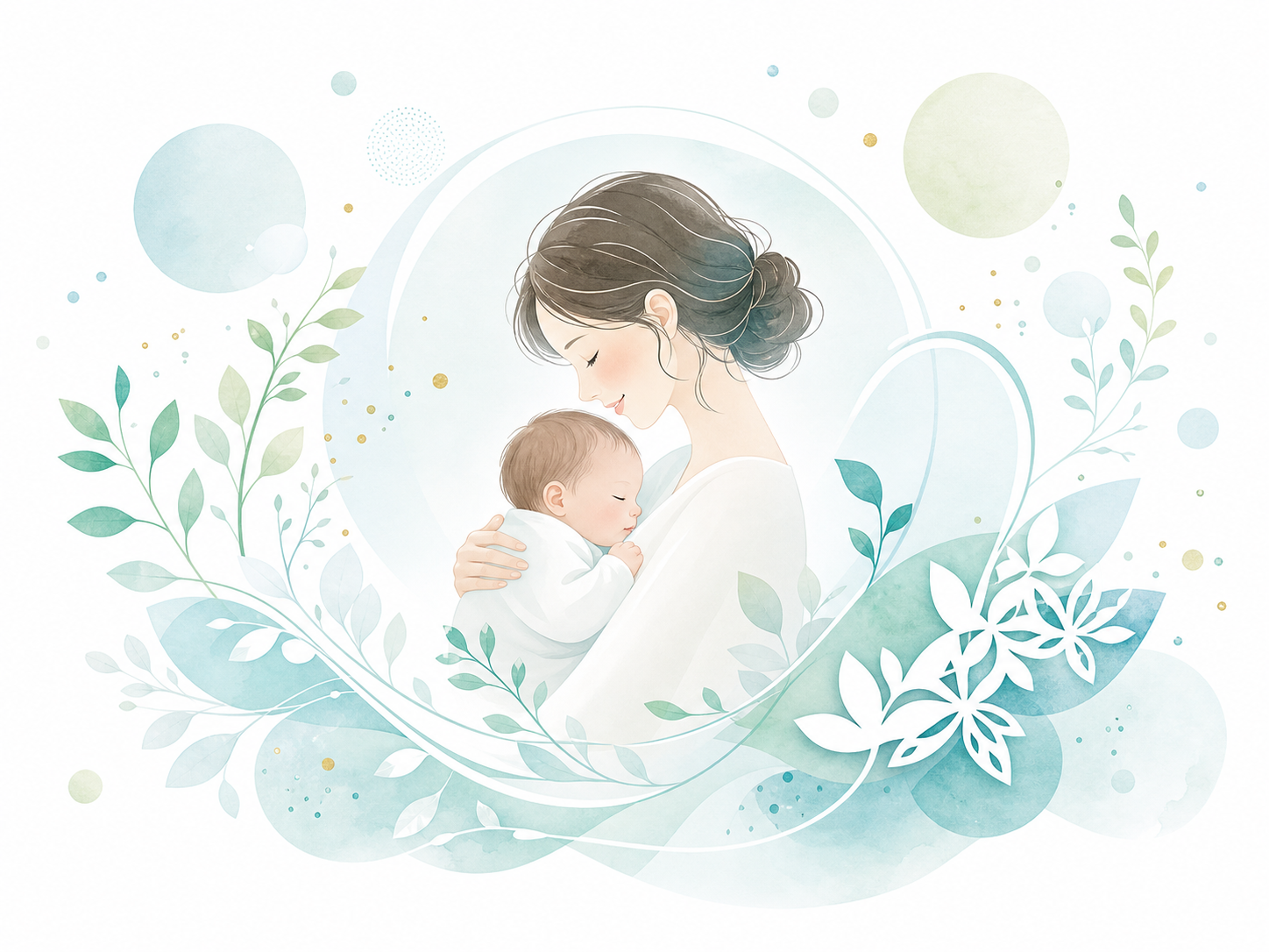 お母さんと赤ちゃんをやさしく表現したイラスト